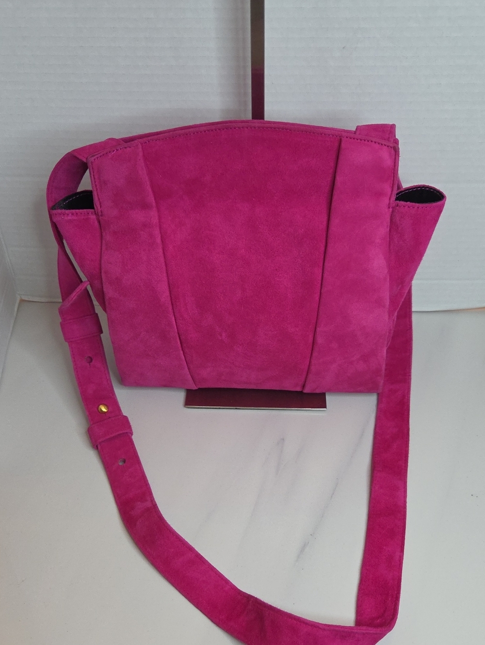 Donna Karan Fuchsia Suede Shoulder Bag